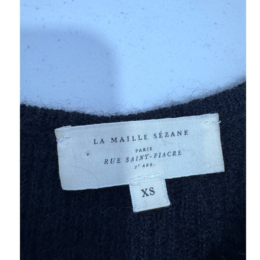 Sezane Barry Black Mohair Alpaca Blend V-Neck Cardigan Sweater  Size XS - Picture 3 of 6
